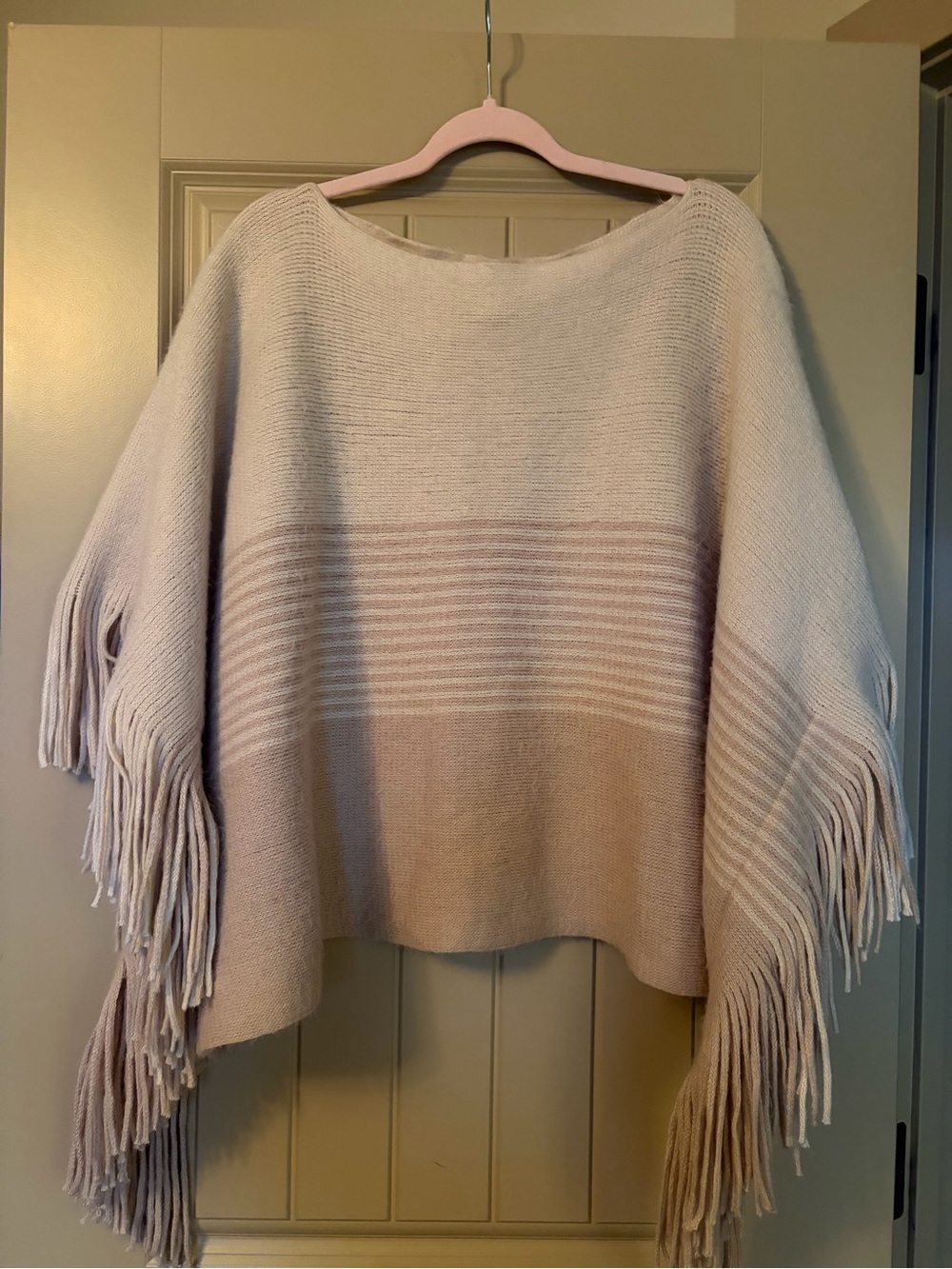 Gentle Fawn Striped Fringe Poncho Sweater | Neutral / Beige One Size